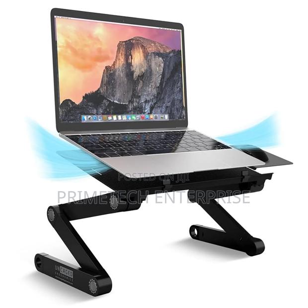 Foldable Metallic Laptop Stand With Fan And Mouse Pad - main view