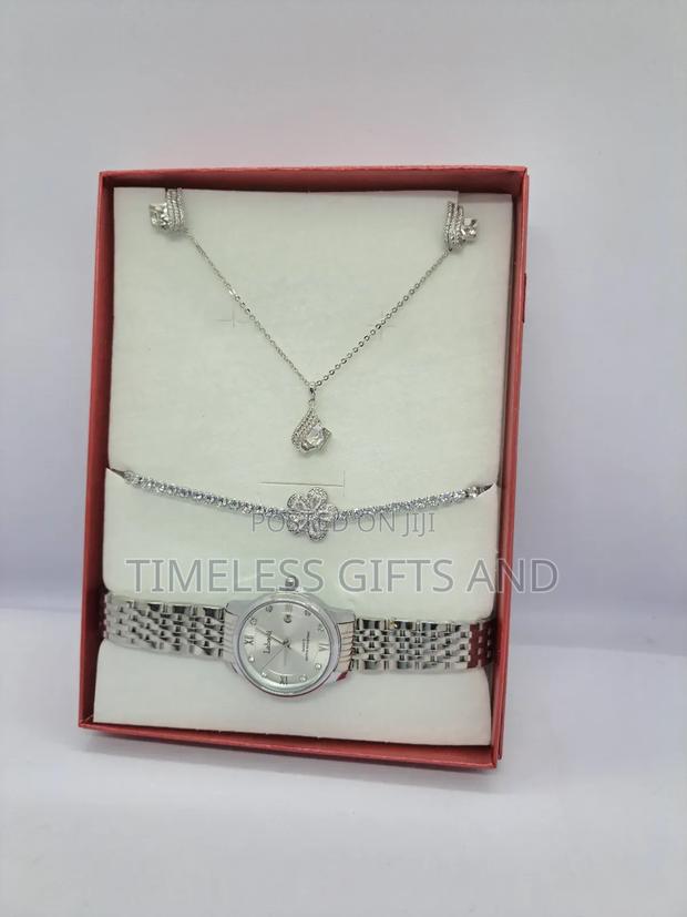 Silver Ladies Gift Set Watch Bracelet Necklace Earrings