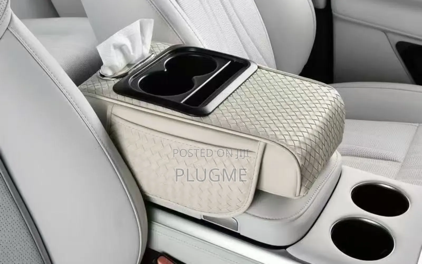 3 PCS Console Armrest With 2 Cups/Tissue Holder,Side Storage