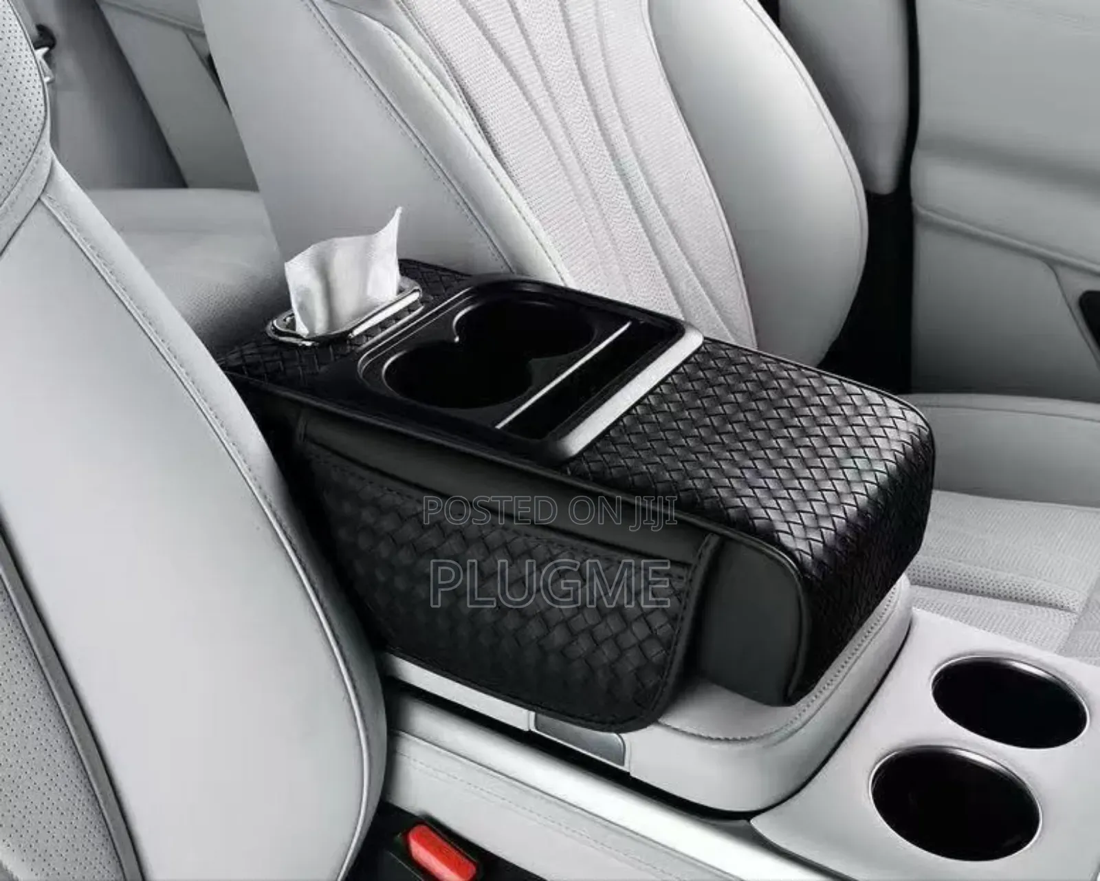 3 PCS Console Armrest With 2 Cups/Tissue Holder,Side Storage