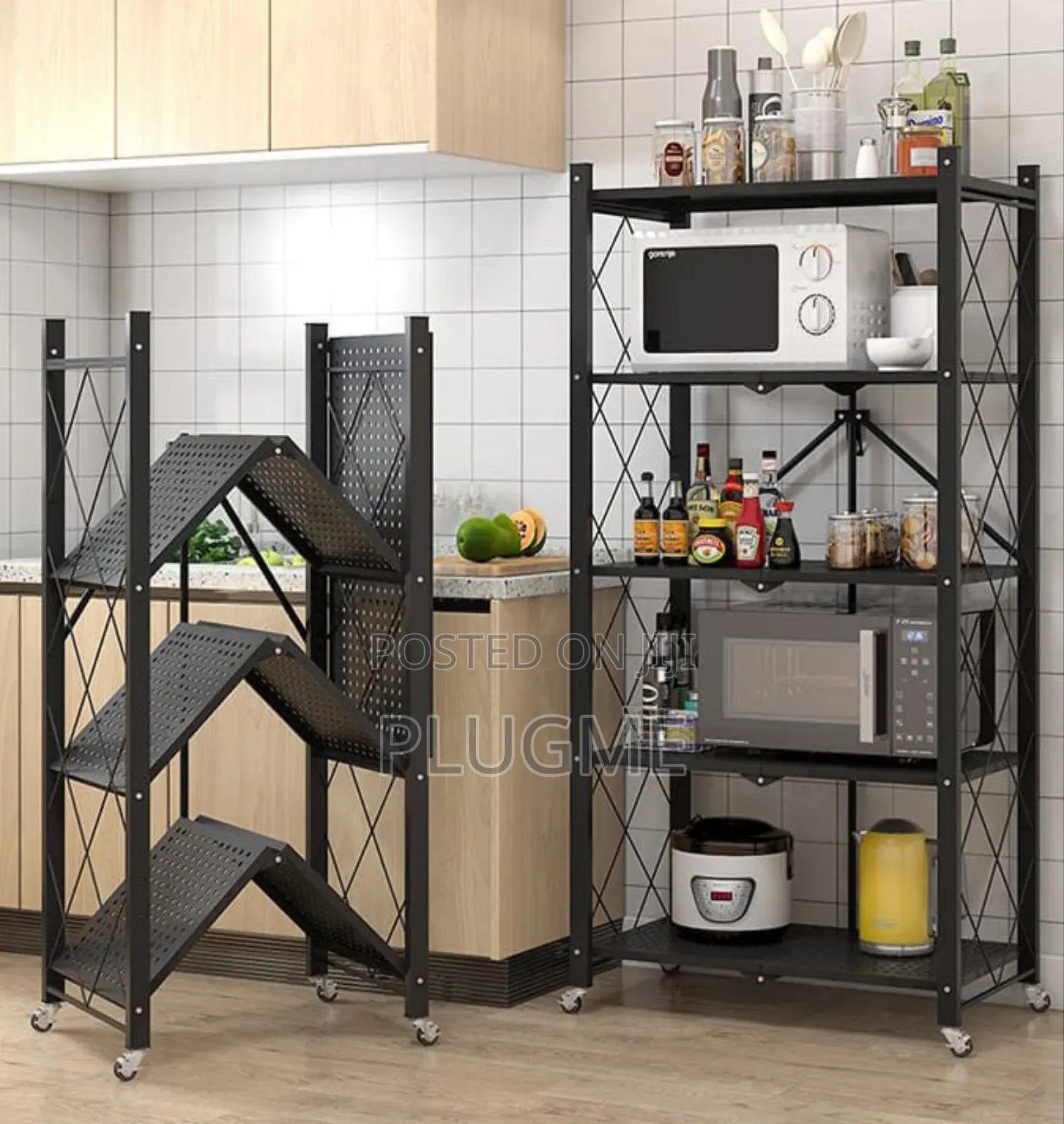 5 Tier Foldable Movable Pantry Kitchen Metallic Storage Rack