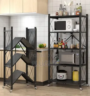 5 Tier Foldable Movable Pantry Kitchen Metallic Storage Rack