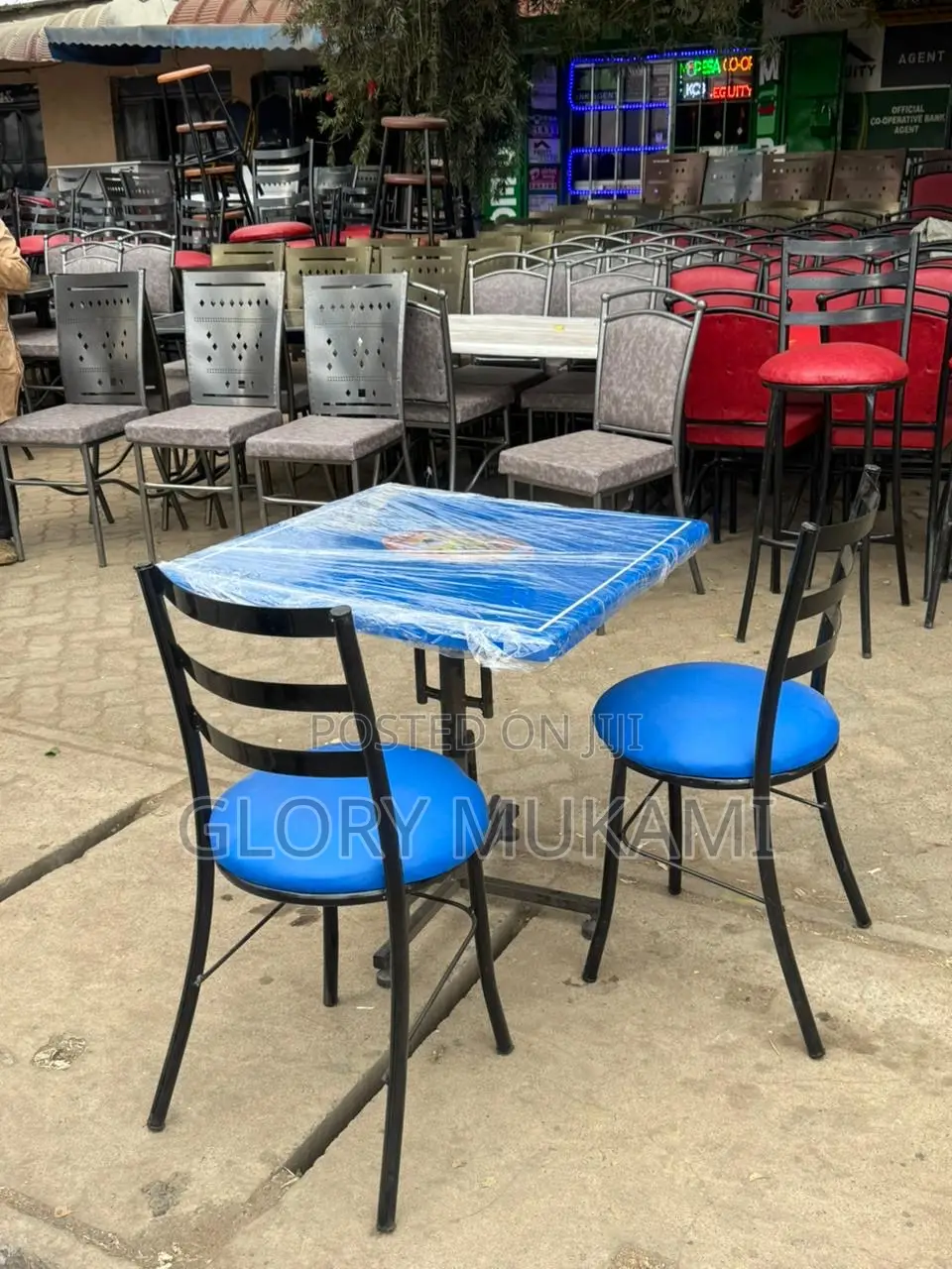 Restaurant And Bar Blue Chairs And Square Table