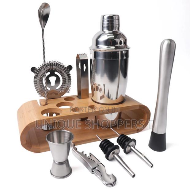 10psc Cocktail Shaker Set With a Stylish Bamboo Stand - thumbnail 3