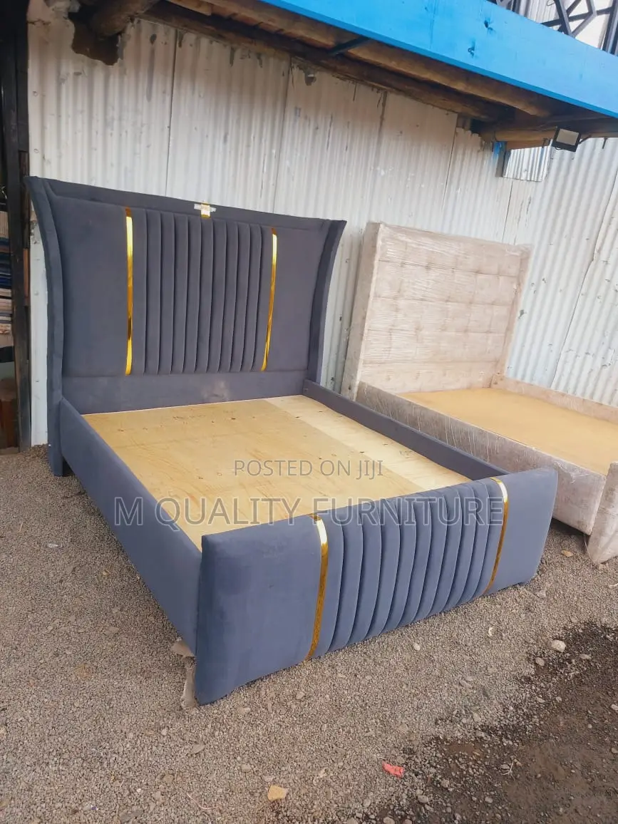 Gray Patterned Headboard and Footboard