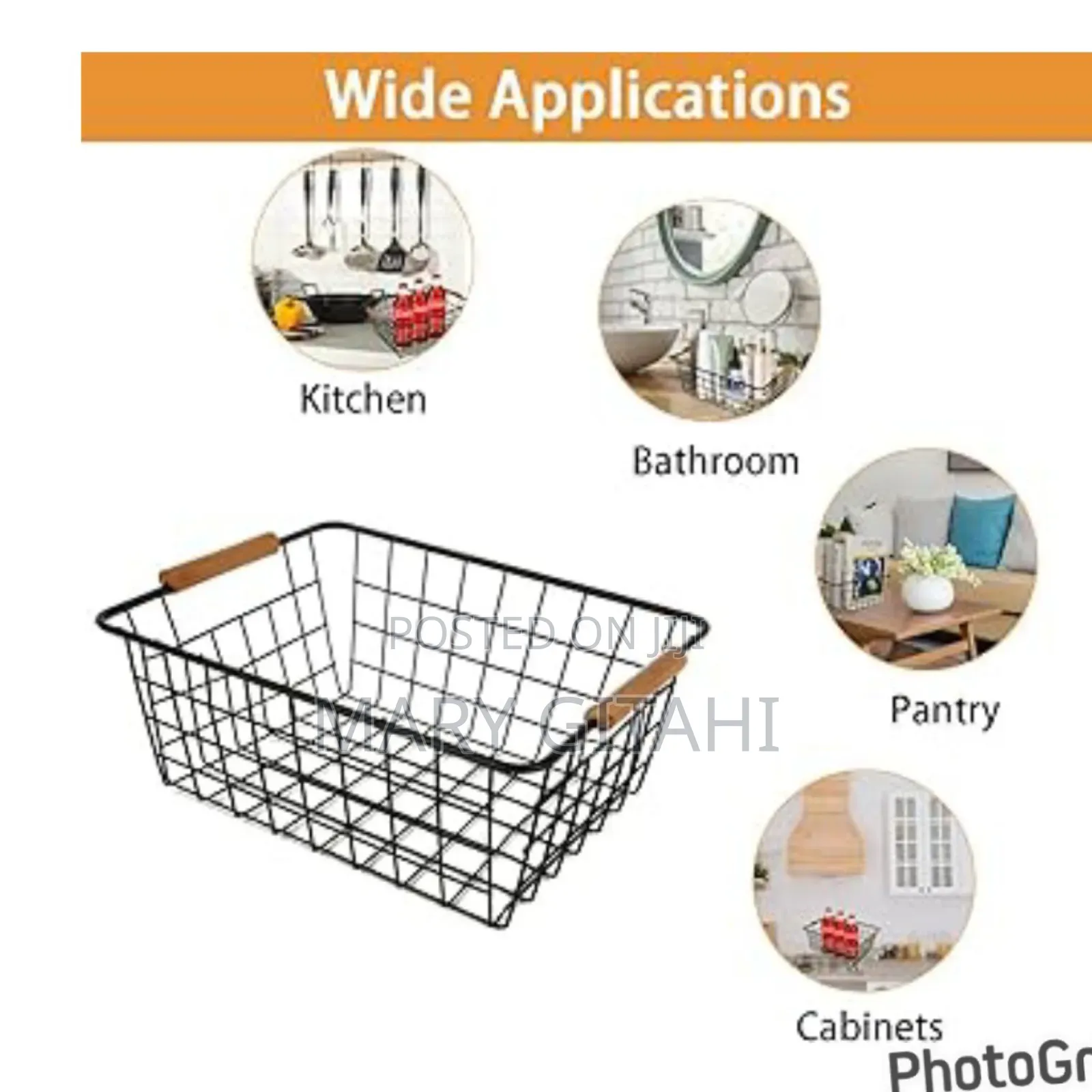 Multipurpose Classy Metallic Mesh Basket Wooden Handle