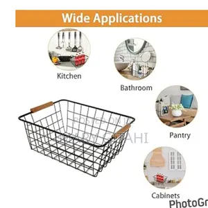 Multipurpose Classy Metallic Mesh Basket Wooden Handle