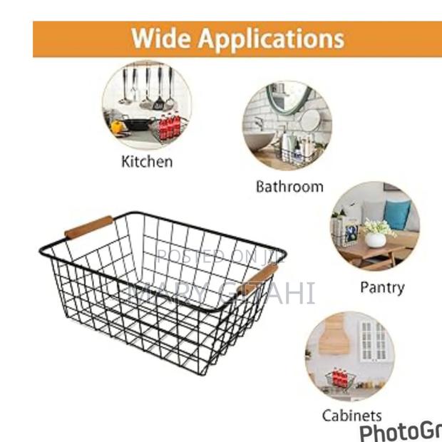 Multipurpose Classy Metallic Mesh Basket Wooden Handle