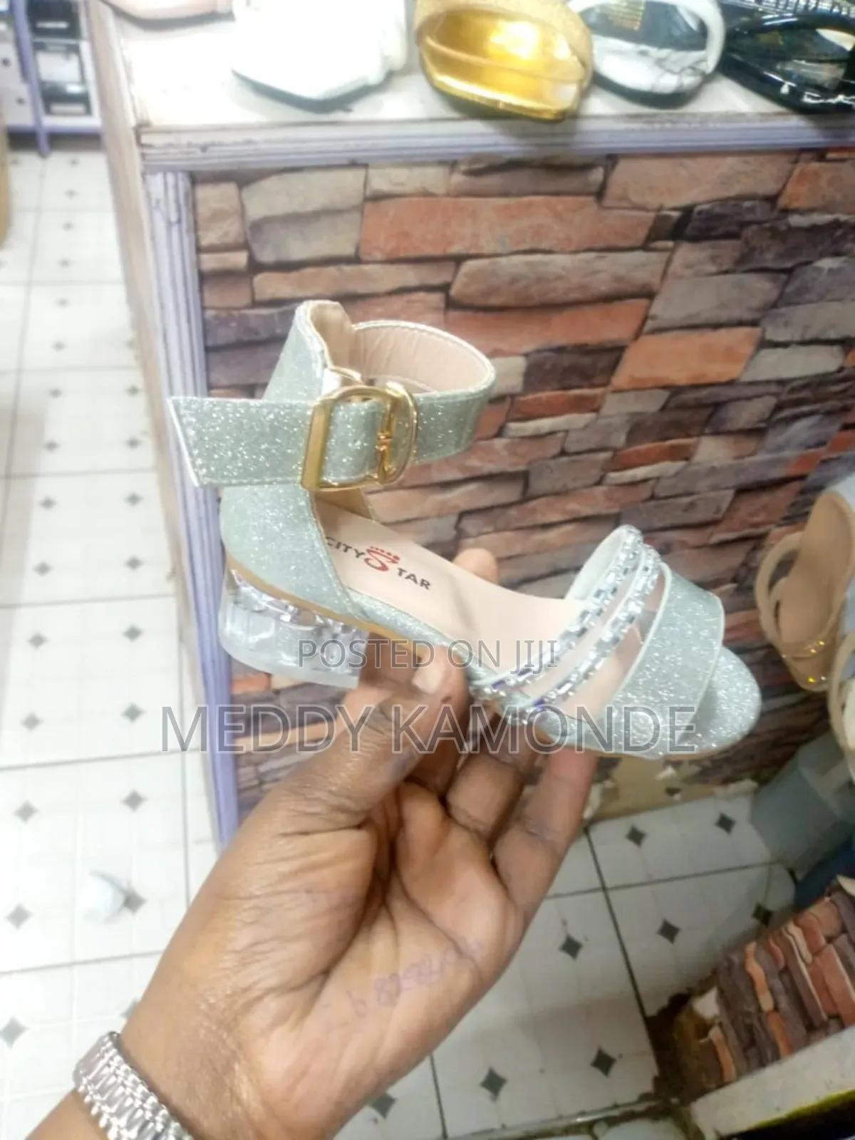 Silver Girls Open Heels Shoes