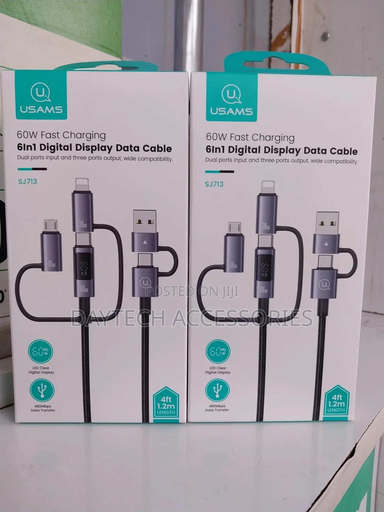 Usams 6-in-1 Fast Charging Cable 60w, 1.2m Long,