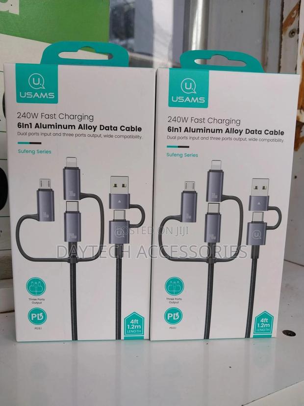 Usams 6 in 1 Fast Data Charging Cable 240w Length: 1.2m - thumbnail 2
