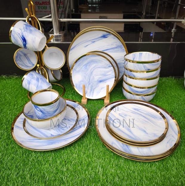 Marble (Blue )*24pcs Dinner Set With Gold Rim* - main view