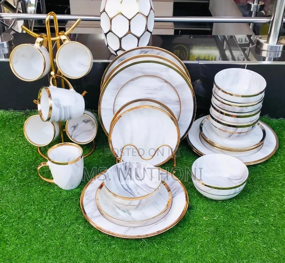Quality Marble 24pcs Dinner Set With Gold Rim*