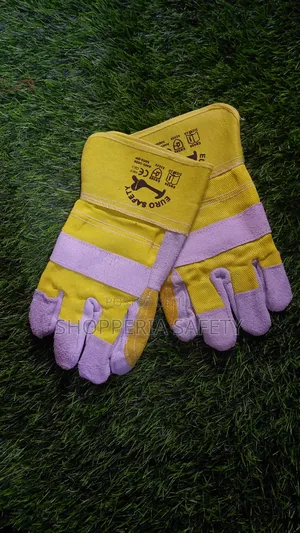 Yellow+ Grey Leather Gloves