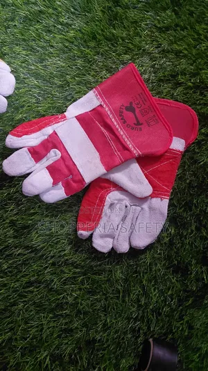 Red+Grey Short Leather Gloves