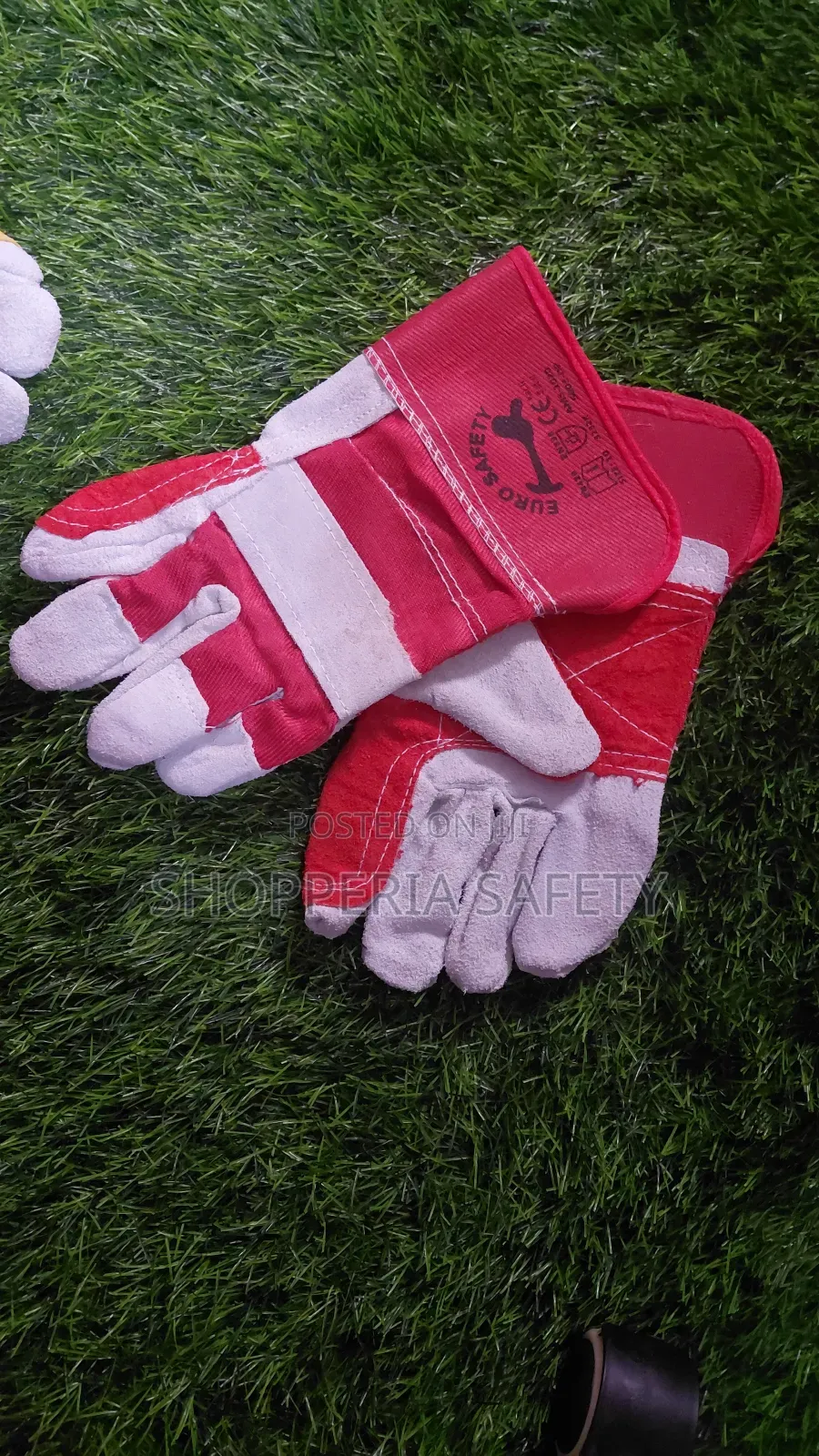 Red+Grey Short Leather Gloves