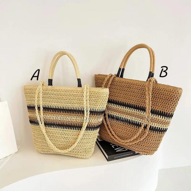 *French Color Block Woven Tote Bag* Size: 43×9×16cm - main view