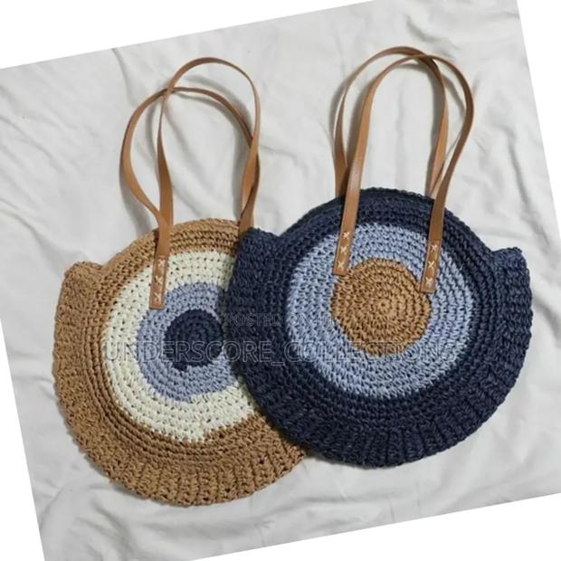 *Round Straw Woven Beach Bag - thumbnail 2