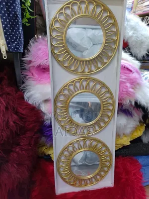 3 PCS Decorative Wall Mirrors – Golden Sunburst Design