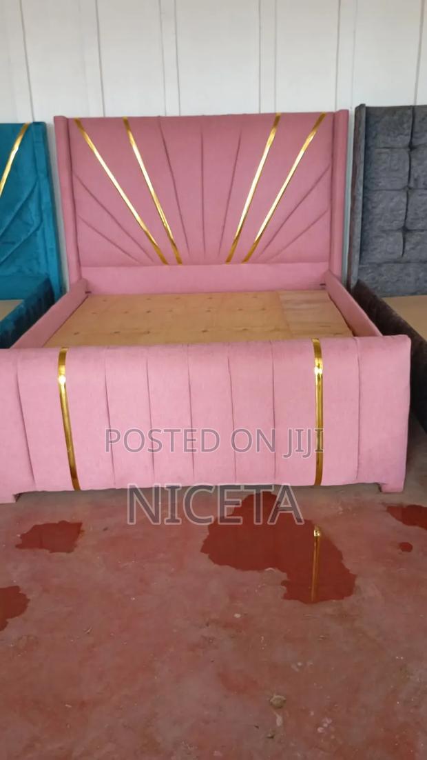 Chester Bed 5by6 Baby Pink With Gold - main view