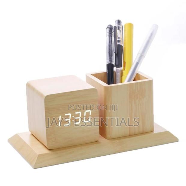 Wooden Pen Holder / Organizer With Clock