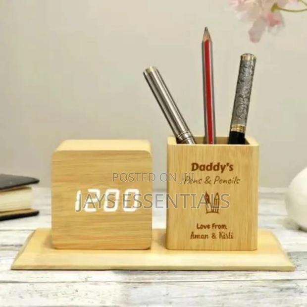 Wooden Pen Holder / Organizer With Clock - thumbnail 2