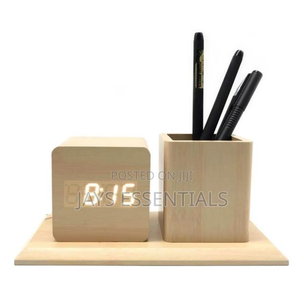 Wooden Pen Holder / Organizer With Clock - thumbnail 3