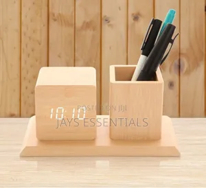 Wooden Pen Holder / Organizer With Clock