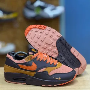 Pure Leather Airmax 1 Shoes Orange/Grey