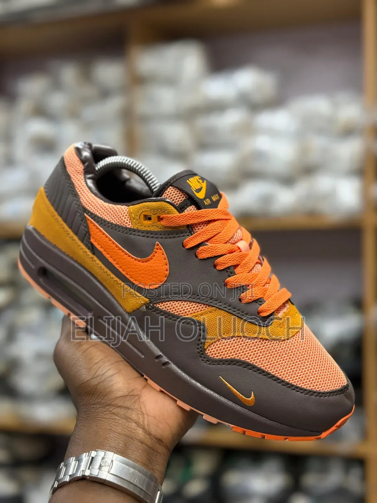 Pure Leather Airmax 1 Shoes Orange/Grey
