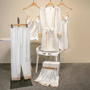 Women’S Silk Modal Lace Pajama Set 5-piece Loungewear