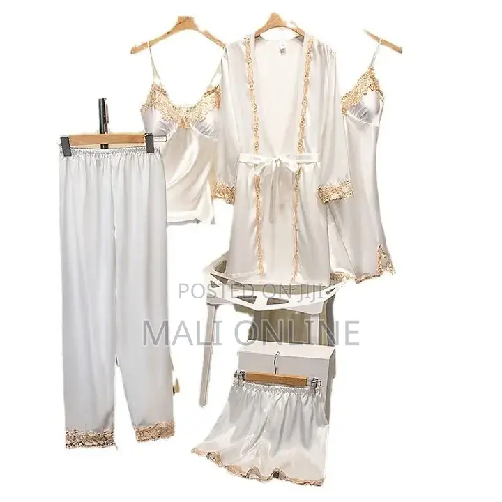 Women’S Silk Modal Lace Pajama Set 5-piece Loungewear