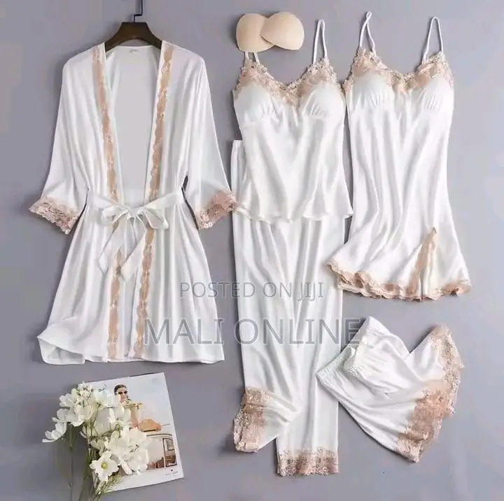 Women’S Silk Modal Lace Pajama Set 5-piece Loungewear