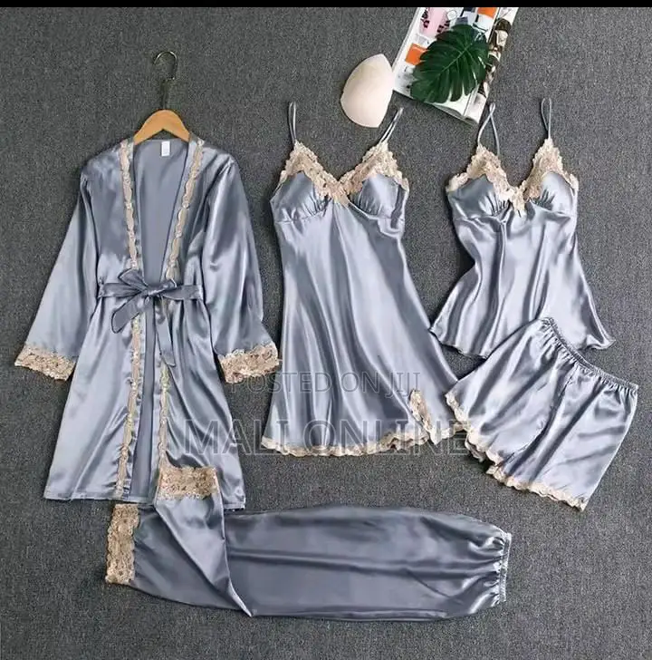 Women’S Silk Modal Lace Pajama Set 5-piece Loungewear