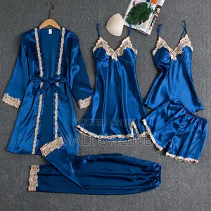 Women’S Silk Modal Lace Pajama Set 5-piece Loungewear