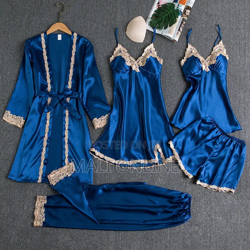 Women’S Silk Modal Lace Pajama Set 5-piece Loungewear