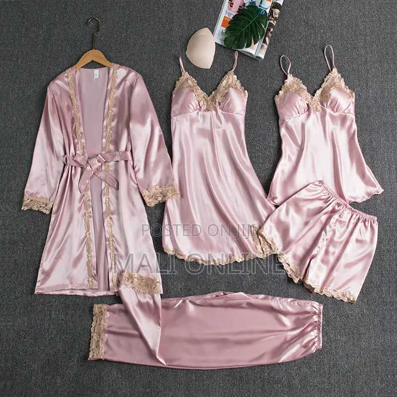 Women’S Silk Modal Lace Pajama Set 5-piece Loungewear
