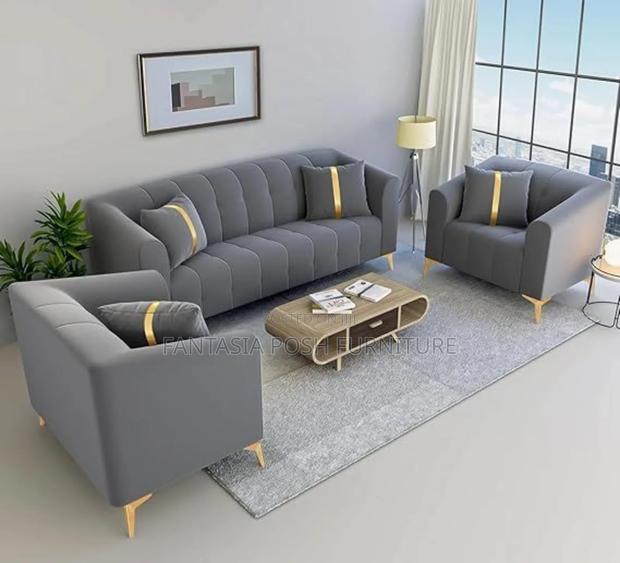 3 +1+1 Seaters Grey Sofa Set With Gold Accents - main view