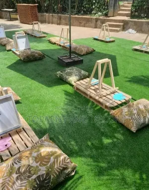 Decorated Movie Theatre Picnic With Artificial Grass Carpet