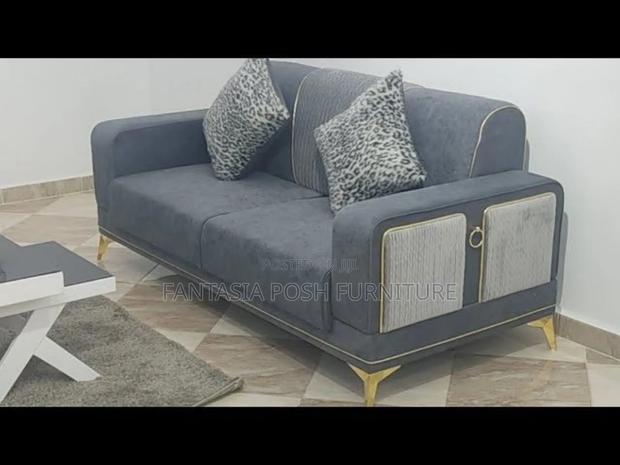 Grey Sofa With Gold Legs ( 3 Seater)