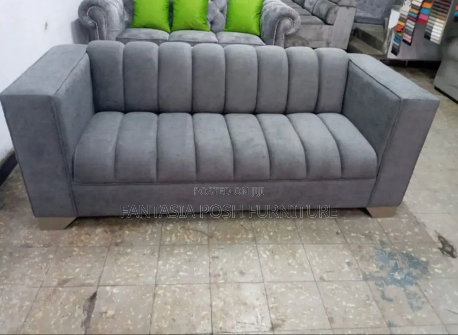 2-Seater Modern Grey Channel-Tufted Sofa