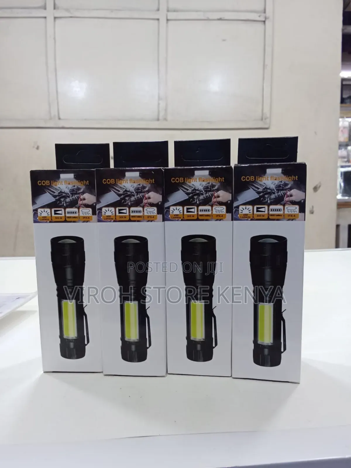 Cob Light Flashlight Torch With Zoom Pocket Size Mettalic