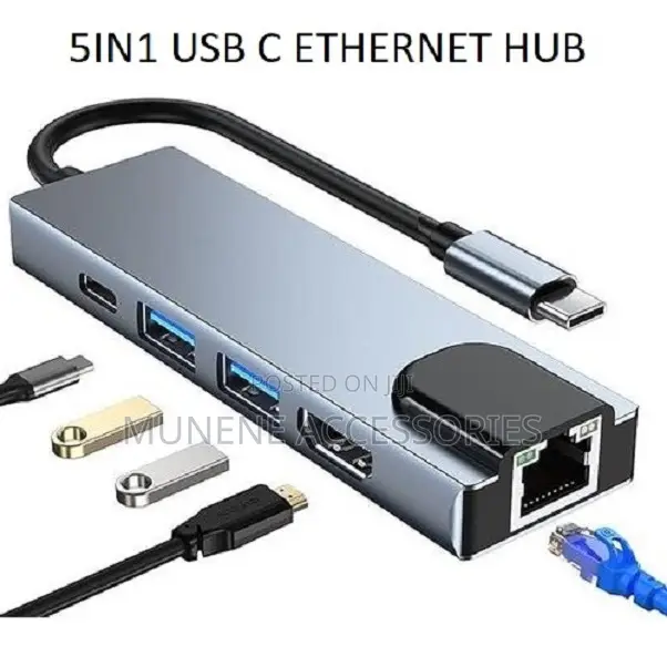Usb Type-C to 5-in-1 Usb C Adapter With Hdmi Ethernet