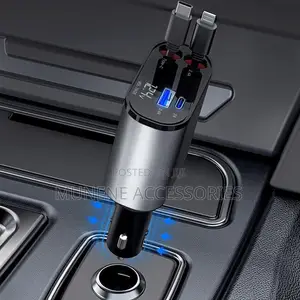 Retractable Car Phone Fast Charger 120watts 4in1 Usb C Lightning Cable