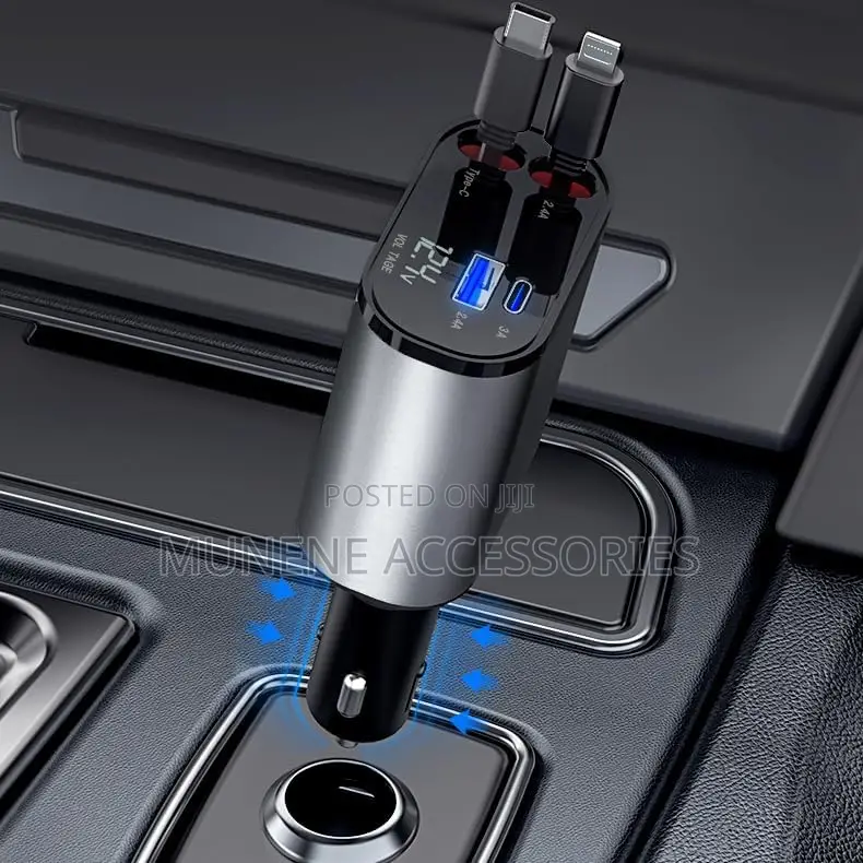 Retractable Car Phone Fast Charger 120watts 4in1 Usb C Lightning Cable