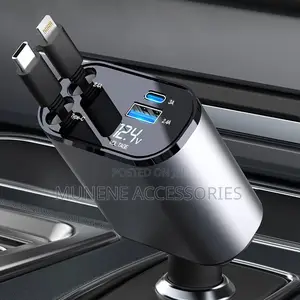 Retractable Car Phone Fast Charger 120watts 4in1 Usb C Lightning Cable