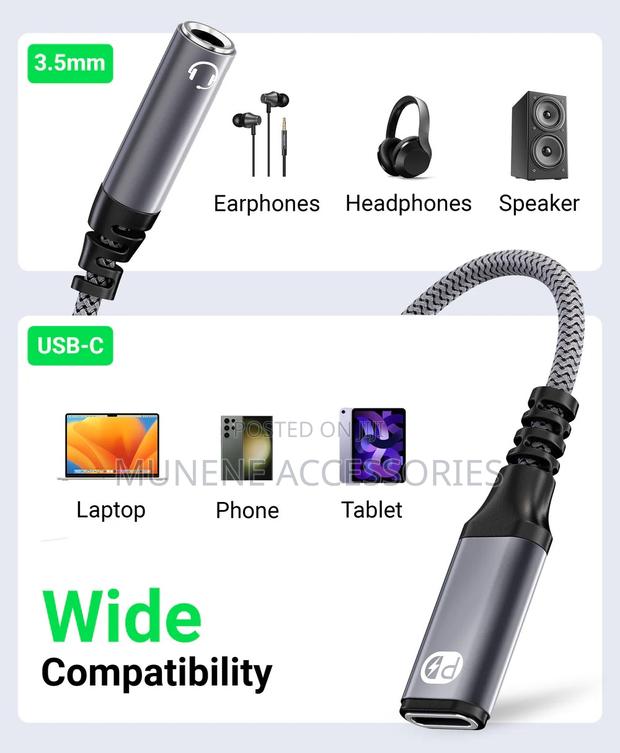 Usb C to 3.5mm Headphone and Charger Adapter Mic Jack Pdcabl - thumbnail 2