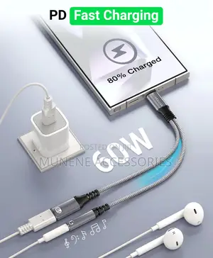 Usb C to 3.5mm Headphone and Charger Adapter Mic Jack Pdcabl