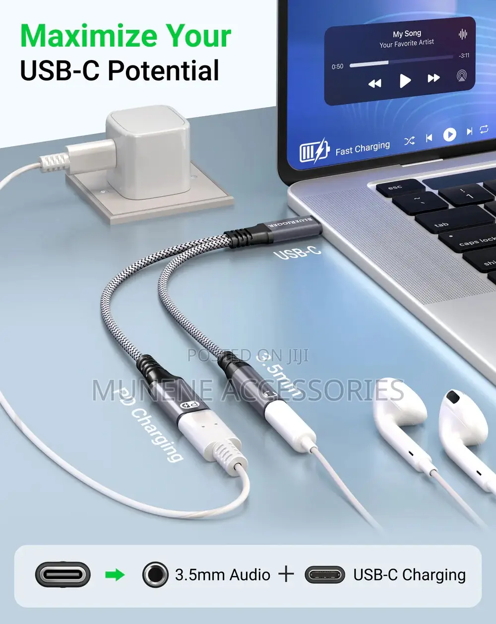 Usb C to 3.5mm Headphone and Charger Adapter Mic Jack Pdcabl
