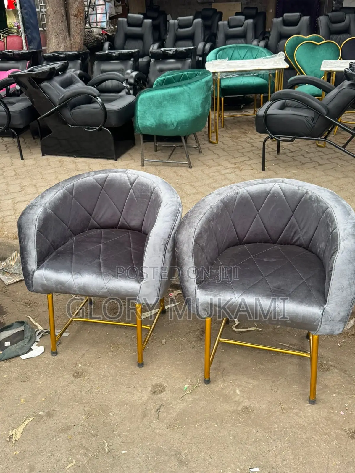 Grey Velvet Styling Manicure Chairs